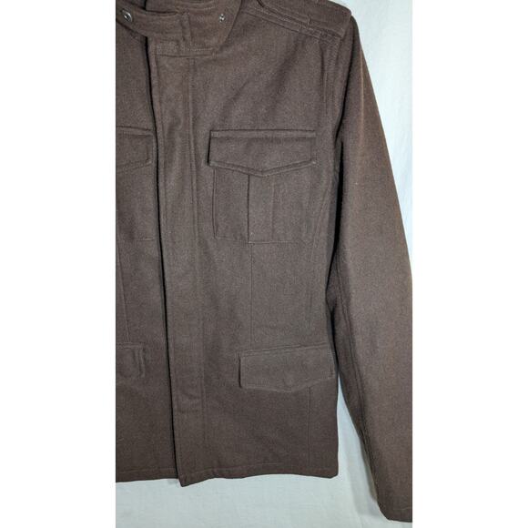 Vtg Guess Mens Wool Blend Military Jacket Coat Sz S Utility Field Pockets Brown - Picture 3 of 6